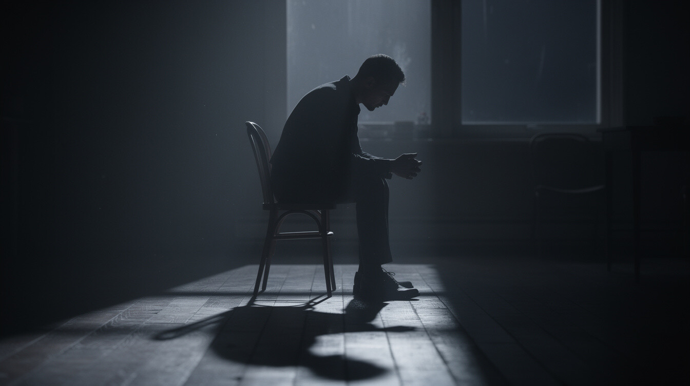 shadowy figure in dark room